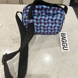 BAGGU Blue and Red Belt Bag with Geometric Design